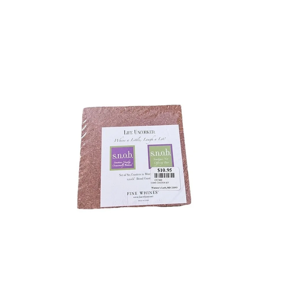 New Set of 6 Cork Coasters Life Uncorked Hostess Gift Funny Quote Barware